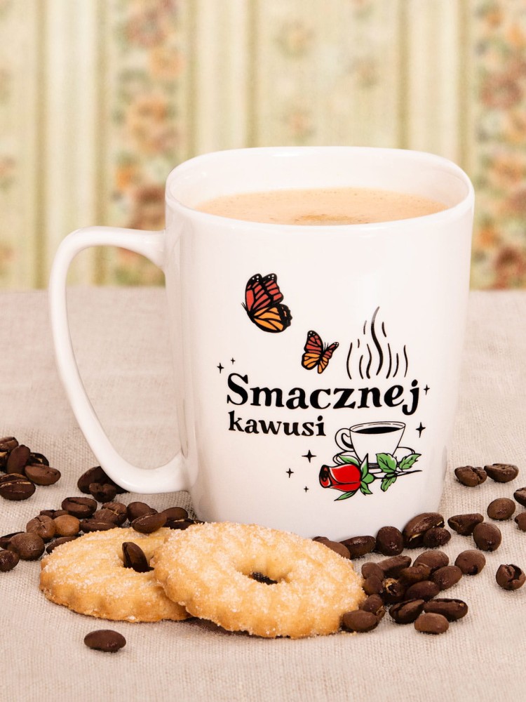 SMACZNEJ KAWUSI / kubek biały z uchem