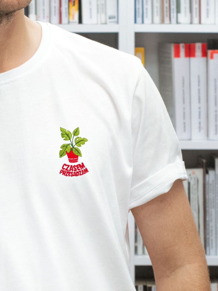 CZASEM PRZESADZAM / koszulka męska / biała