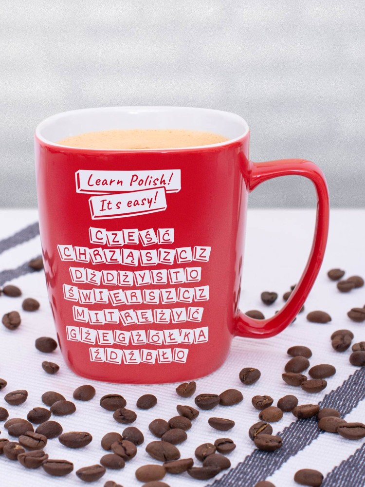 LEARN POLISH! IT'S EASY! / kubek czerwony z uchem