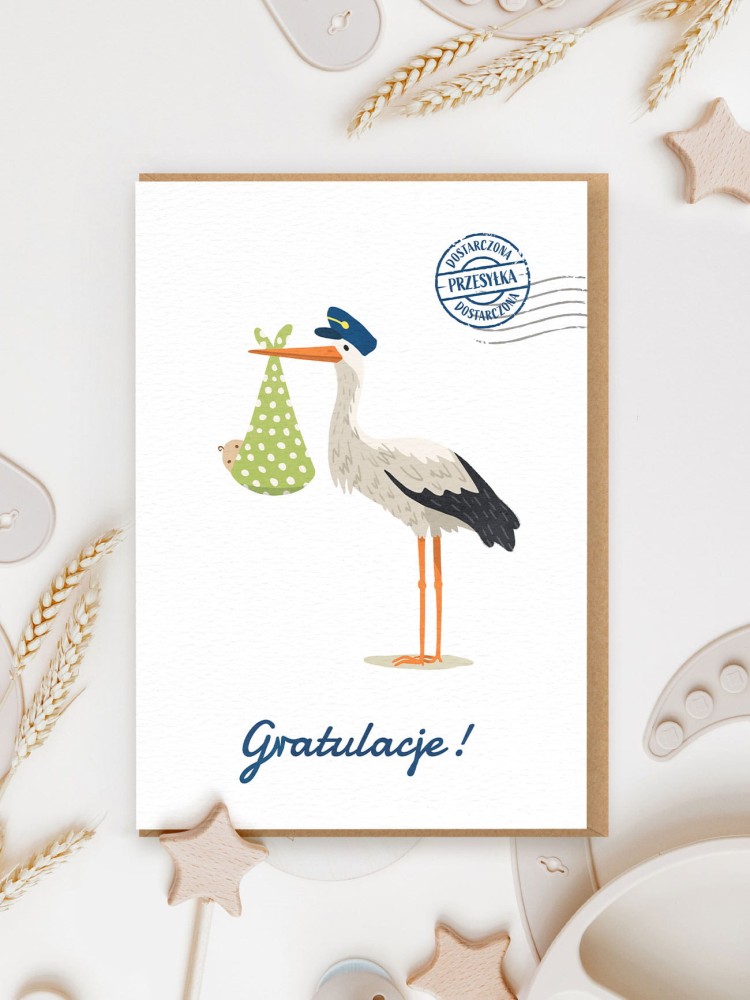 BOCIAN / GRATULACJE / kartka na narodziny dziecka
