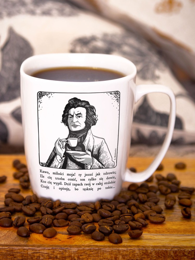 ADAM MICKIEWICZ / kubek biały z uchem 