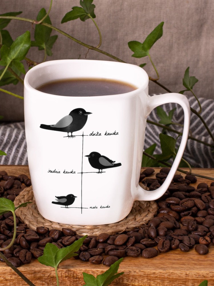 KAWKI / KAWKA / kubek biały z uchem 