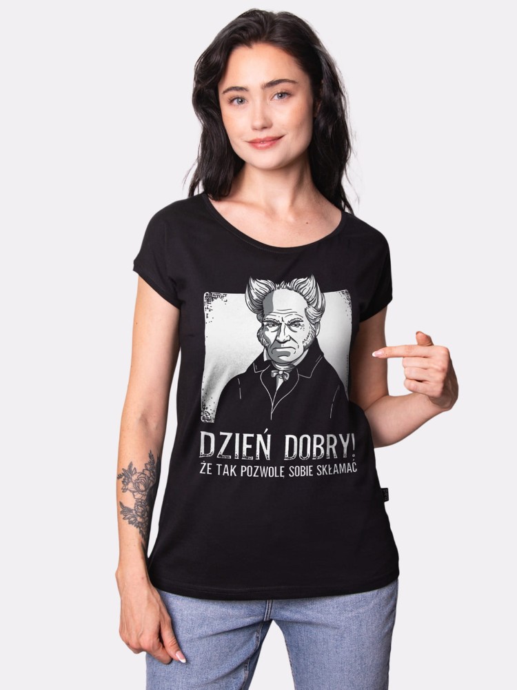 DZIEŃ DOBRY / SCHOPENHAUER / koszulka damska / czarna