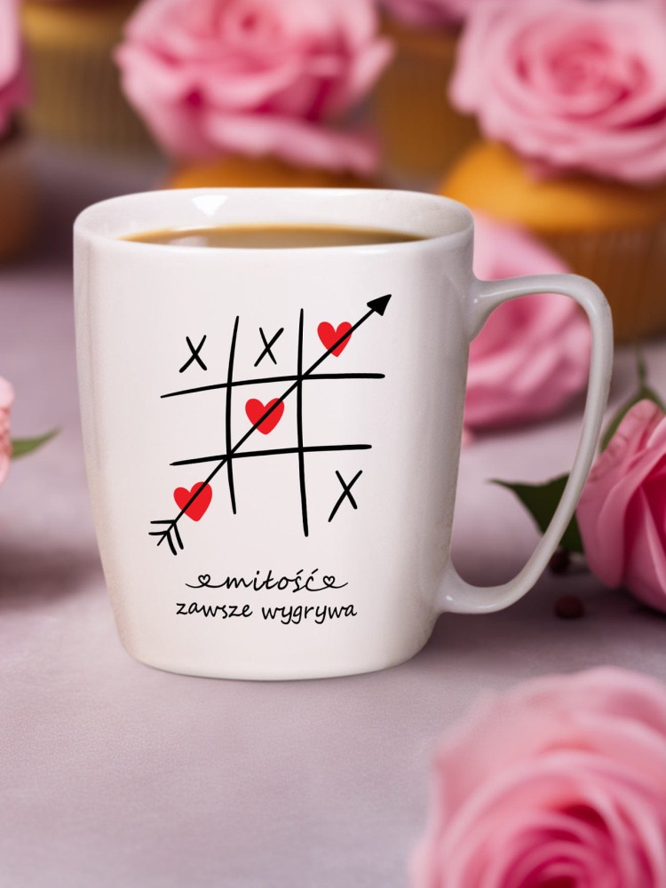 MIŁOŚĆ ZAWSZE WYGRYWA / KÓŁKO I KRZYŻYK / kubek biały z uchem