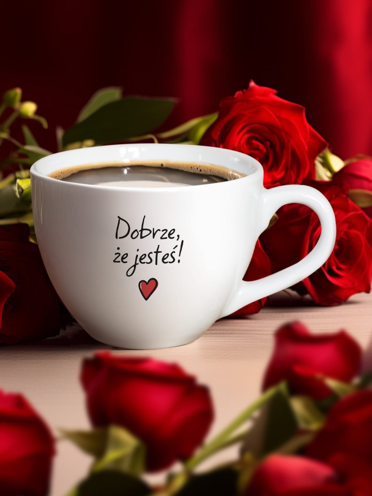 DOBRZE, ŻE JESTEŚ! / kubek biały z uchem / 500 ml