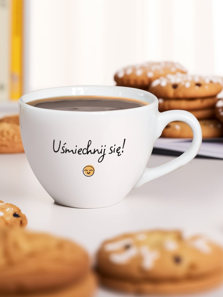 UŚMIECHNIJ SIĘ! / kubek biały z uchem / 500 ml