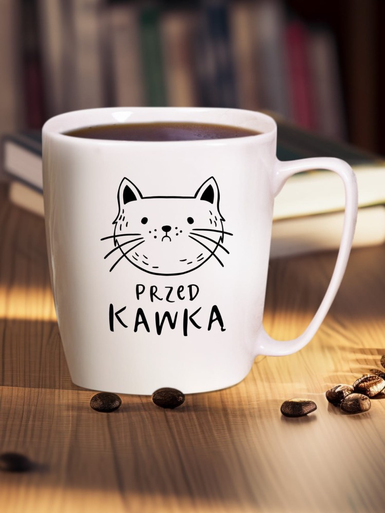 PRZED KAWKĄ, PO KAWCE / kubek biały z uchem