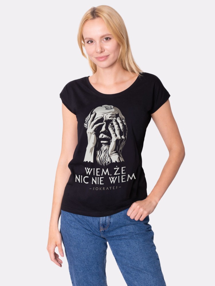 WIEM, ŻE NIC NIE WIEM / SOKRATES / koszulka damska / czarna 