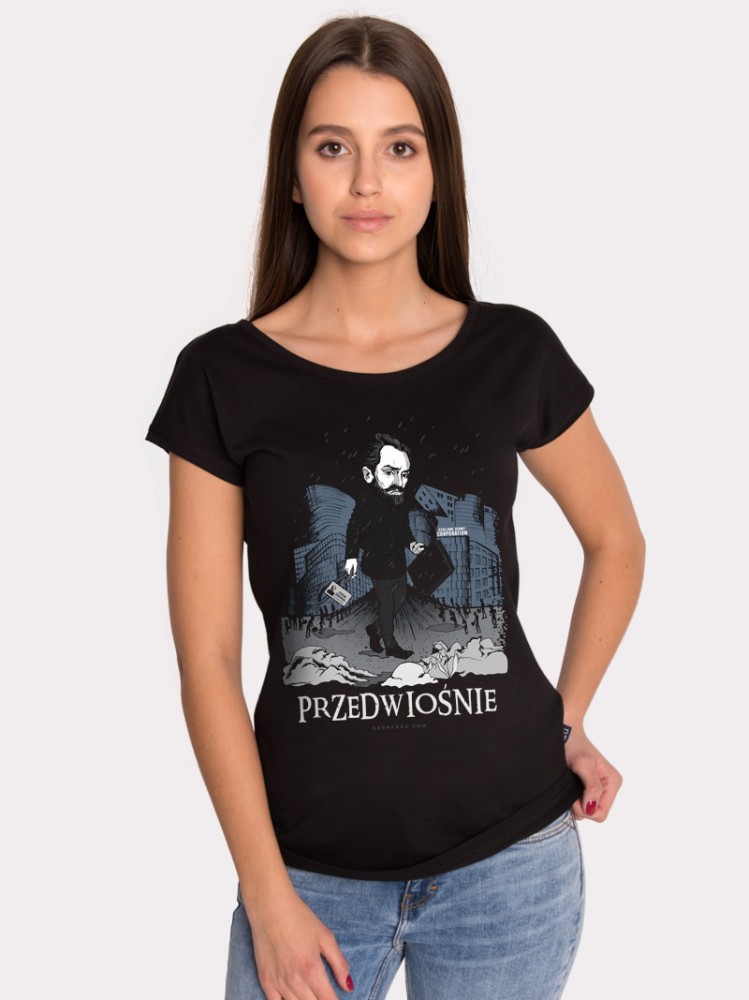 PRZEDWIOŚNIE / ŻEROMSKI / koszulka damska / czarna