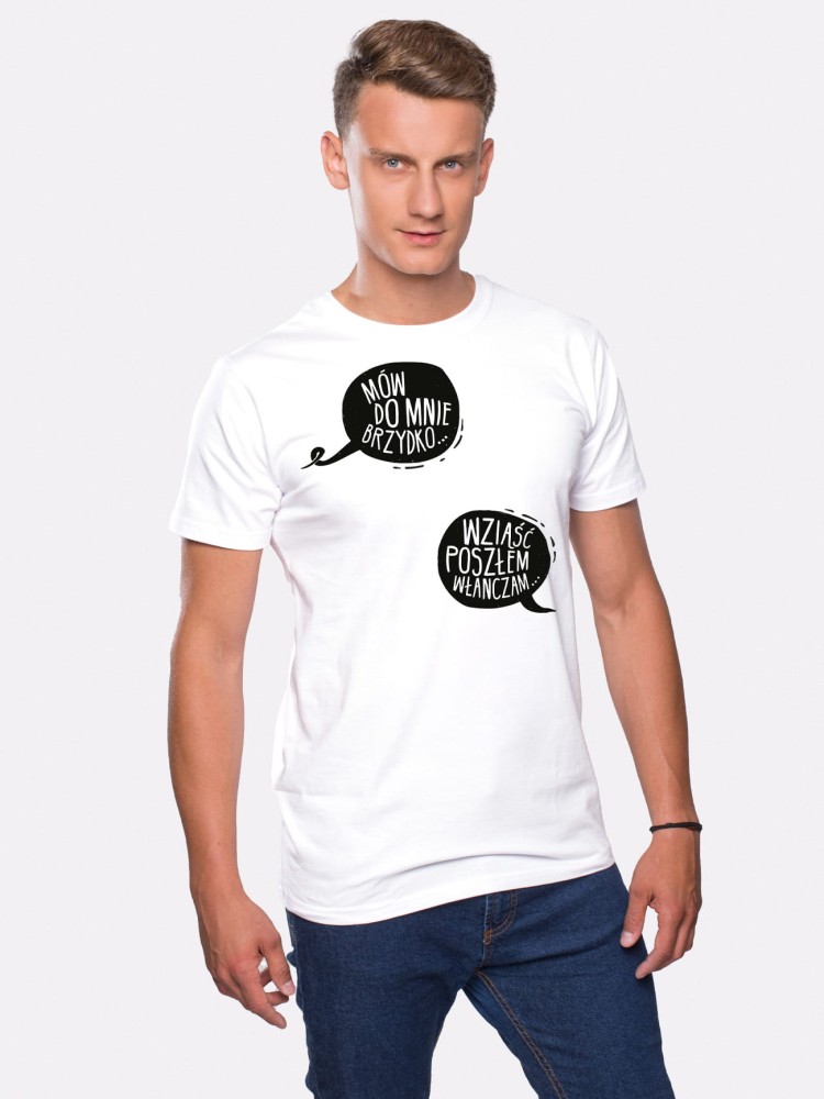 MÓW DO MNIE BRZYDKO / koszulka męska / biała