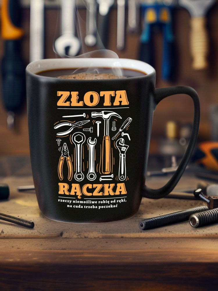 ZŁOTA RĄCZKA / kubek czarny z uchem