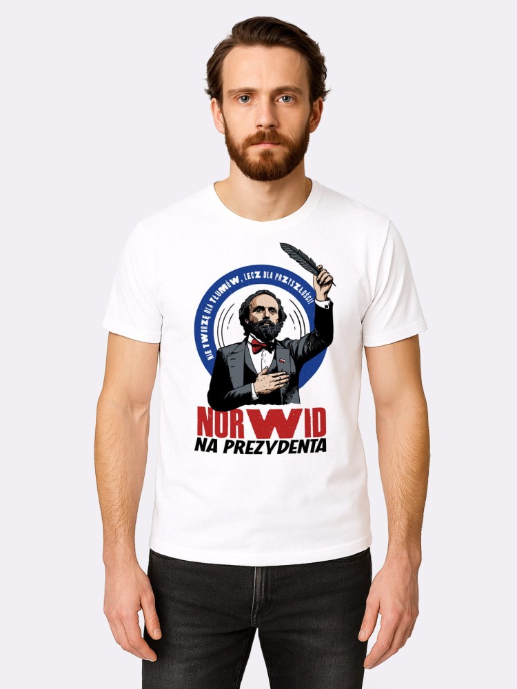 NORWID NA PREZYDENTA / koszulka męska / biała
