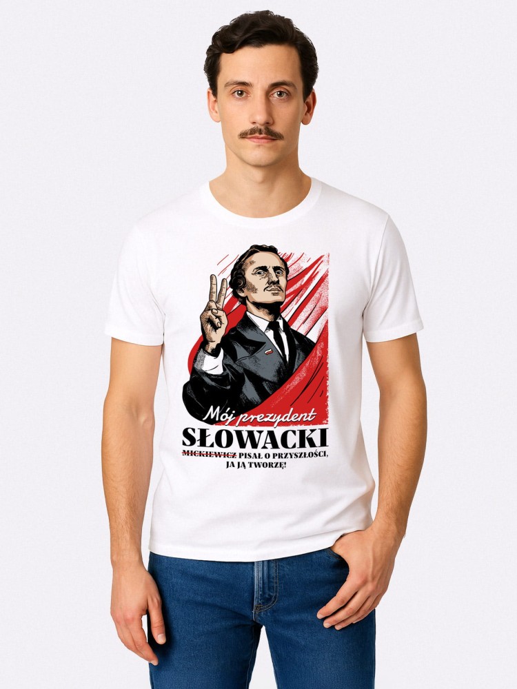 SŁOWACKI / MÓJ PREZYDENT / koszulka męska / biała