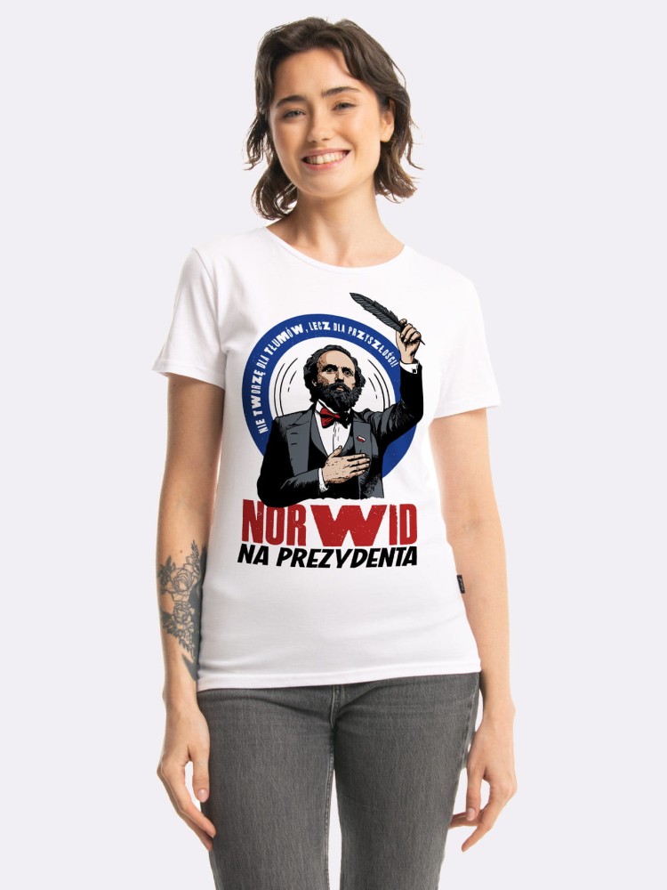 NORWID NA PREZYDENTA / koszulka damska / biała
