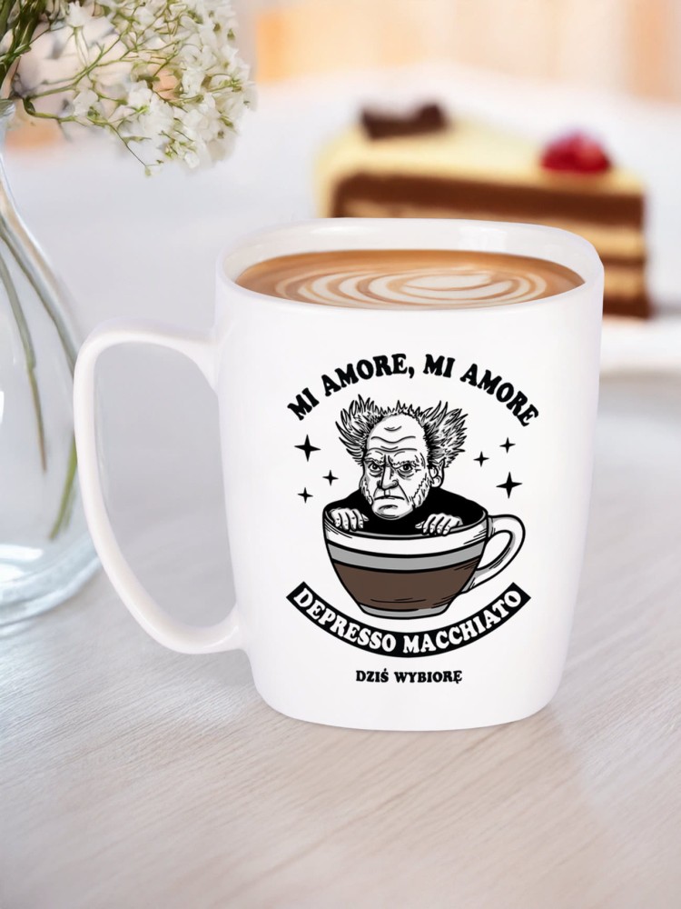DEPRESSO MACCHIATO / kubek biały z uchem 