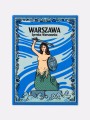 Magnes z ilustracją Syrenki Warszawskiej z mieczem i tarczą na falującym niebieskim tle.