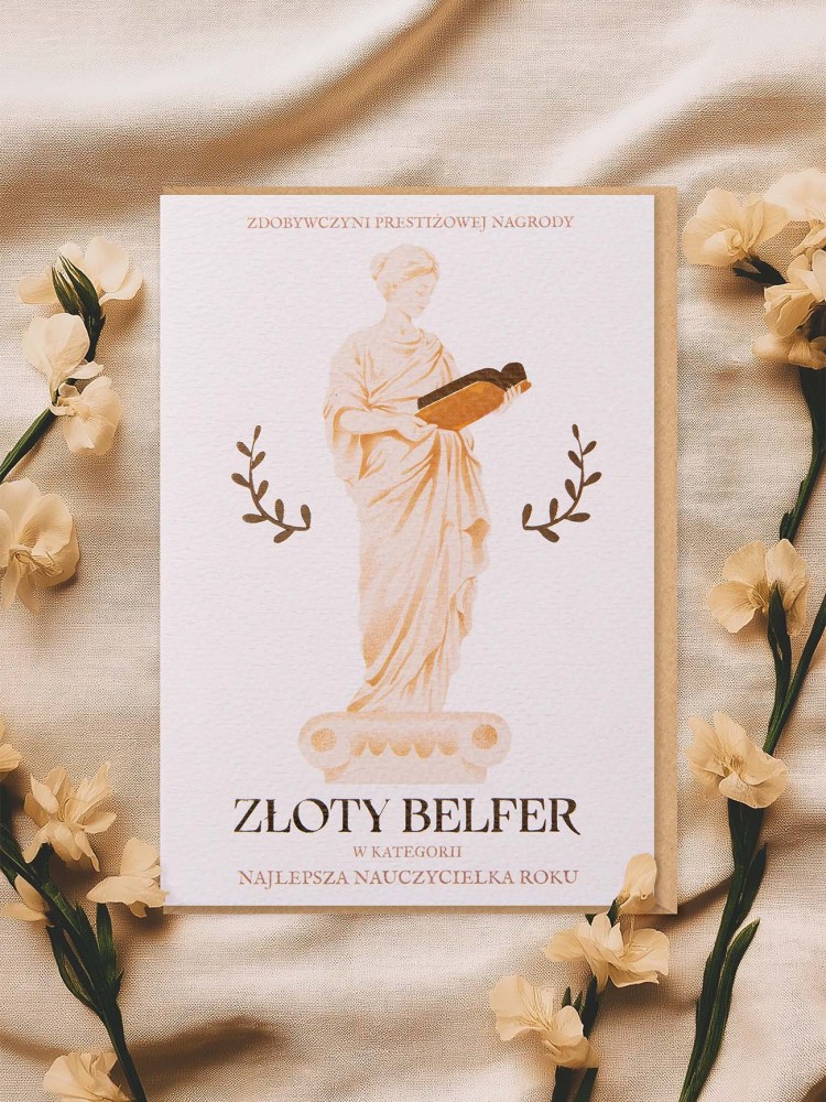 ZŁOTY BELFER / pozłacana kartka dla nauczycielki