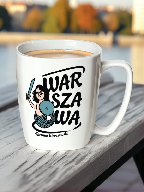 Kubek z Syrenką Warszawską i napisem "Warszawa"