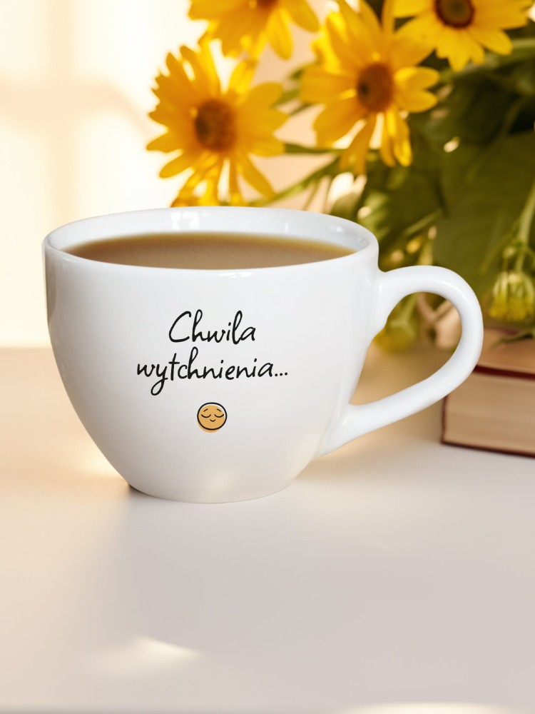 CHWILA WYTCHNIENIA / kubek biały z uchem / 500 ml 