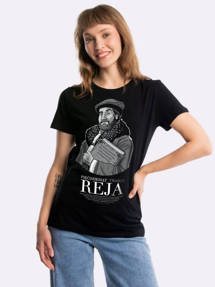 50 TWARZY REJA / Mikołaj Rej / koszulka damska / czarna 
