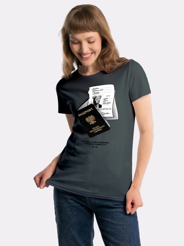 PASZPORT / MIŚ / koszulka damska / ciemnoszara