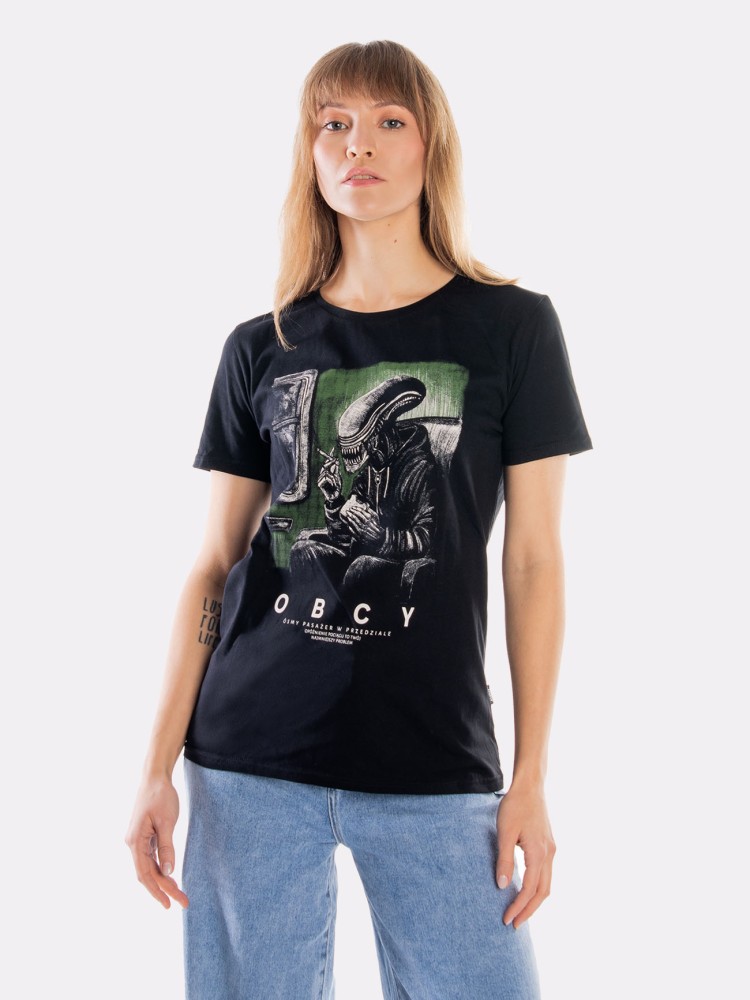 OBCY / PigOut x Nadwyraz.com / koszulka damska / czarna