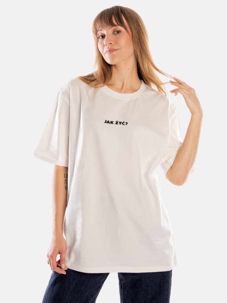JAK ŻYĆ? / koszulka oversize unisex / złamana biel
