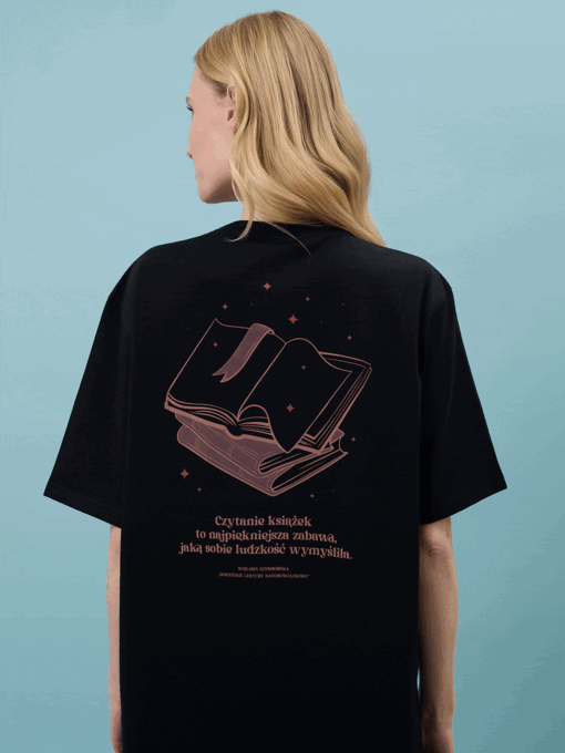 CZYTANIE KSIĄŻEK / Wisława Szymborska / koszulka oversize unisex / czarna