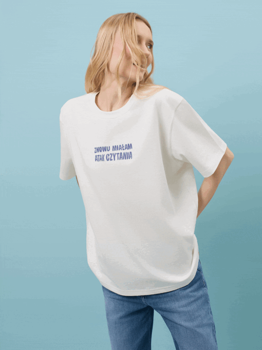 ZNOWU MIAŁAM ATAK CZYTANIA / Tadeusz Boy-Żeleński / koszulka oversize unisex / złamana biel