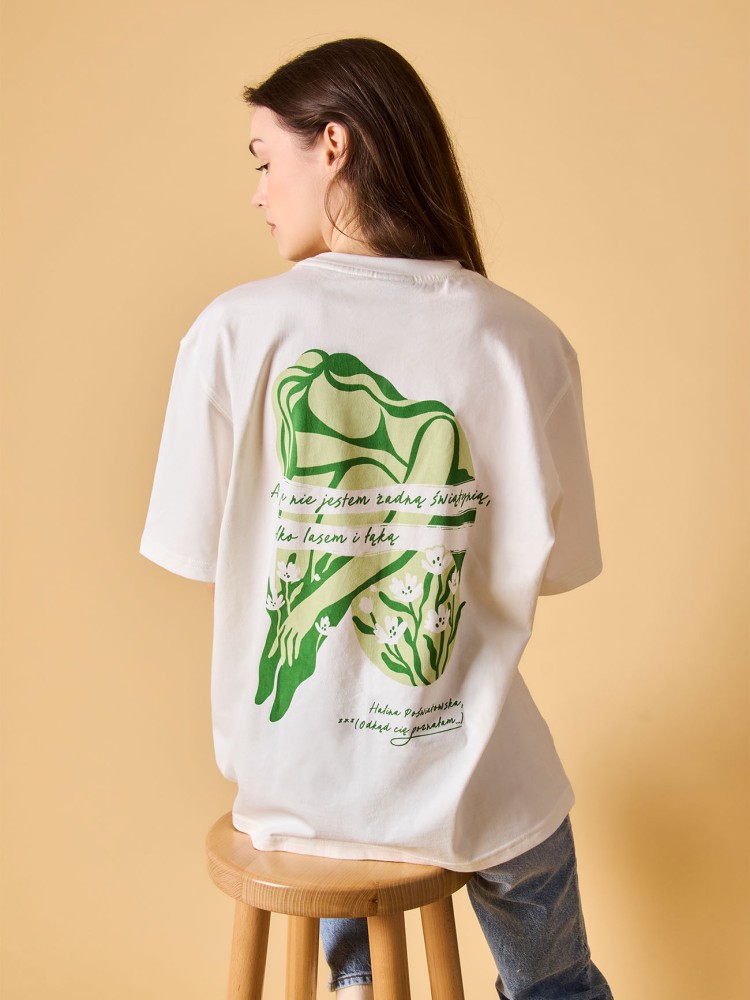 NIE JESTEM ŻADNĄ ŚWIĄTYNIĄ / Halina Poświatowska / koszulka oversize unisex / złamana biel