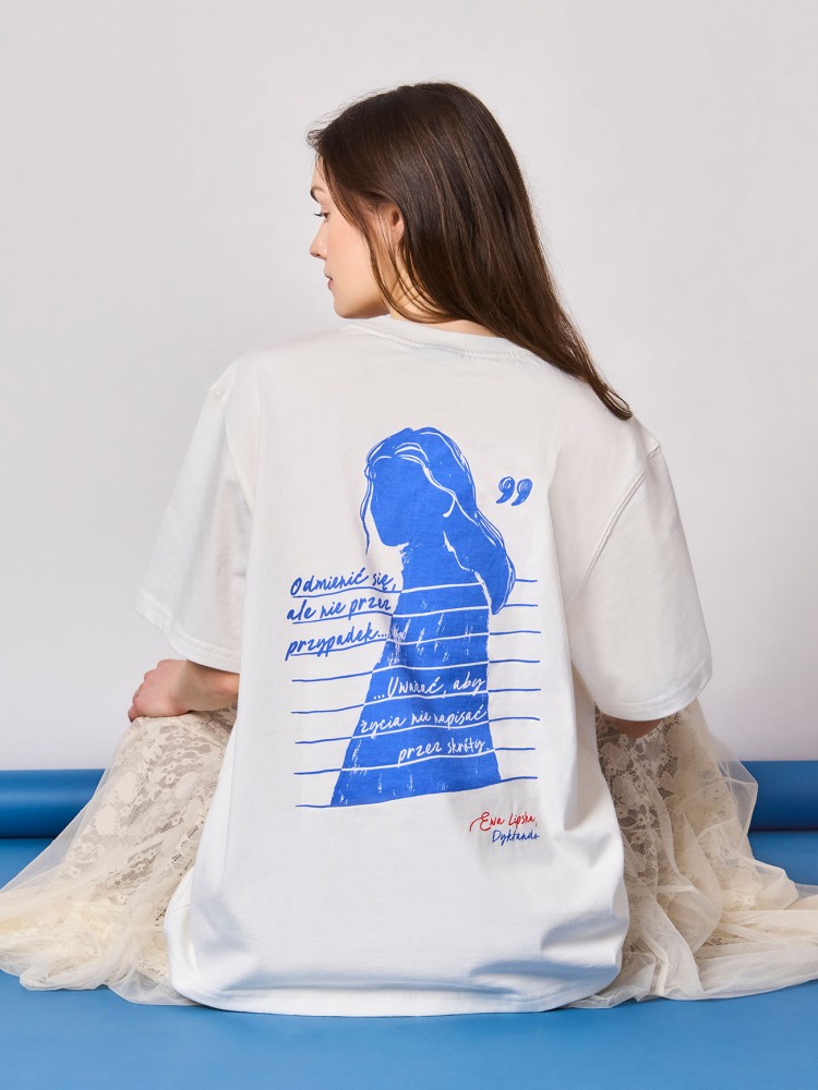ODMIENIĆ SIĘ, ALE NIE PRZEZ PRZYPADEK / Ewa Lipska / koszulka oversize unisex / złamana biel