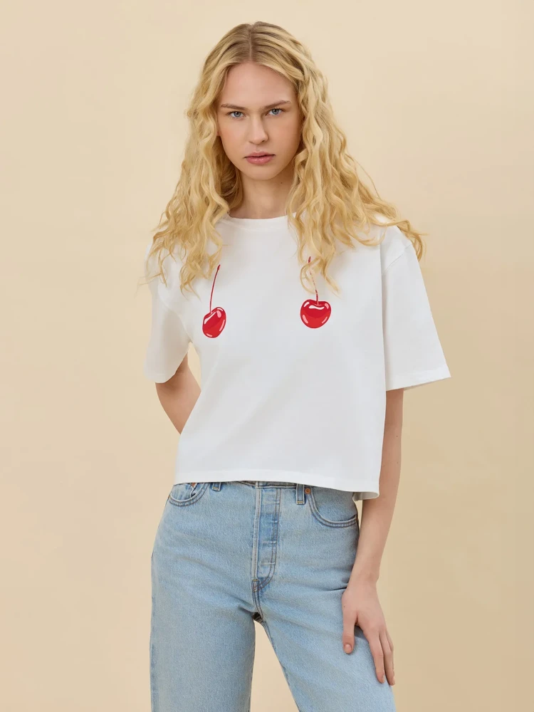 PIESZCZOTY SŁODKIE, JAK CZEREŚNIE  / koszulka cropped / złamana biel