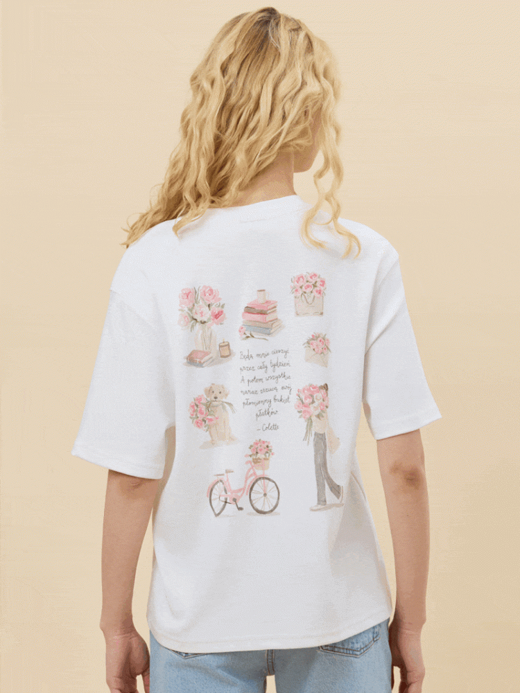 PIWONIE / COLETTE / koszulka oversize damska / złamana biel