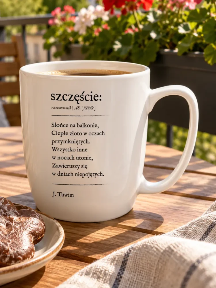 SZCZĘŚCIE / kubek biały z uchem