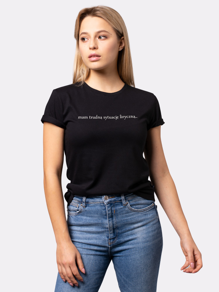 MAM TRUDNĄ SYTUACJĘ LIRYCZNĄ / koszulka damska / czarna