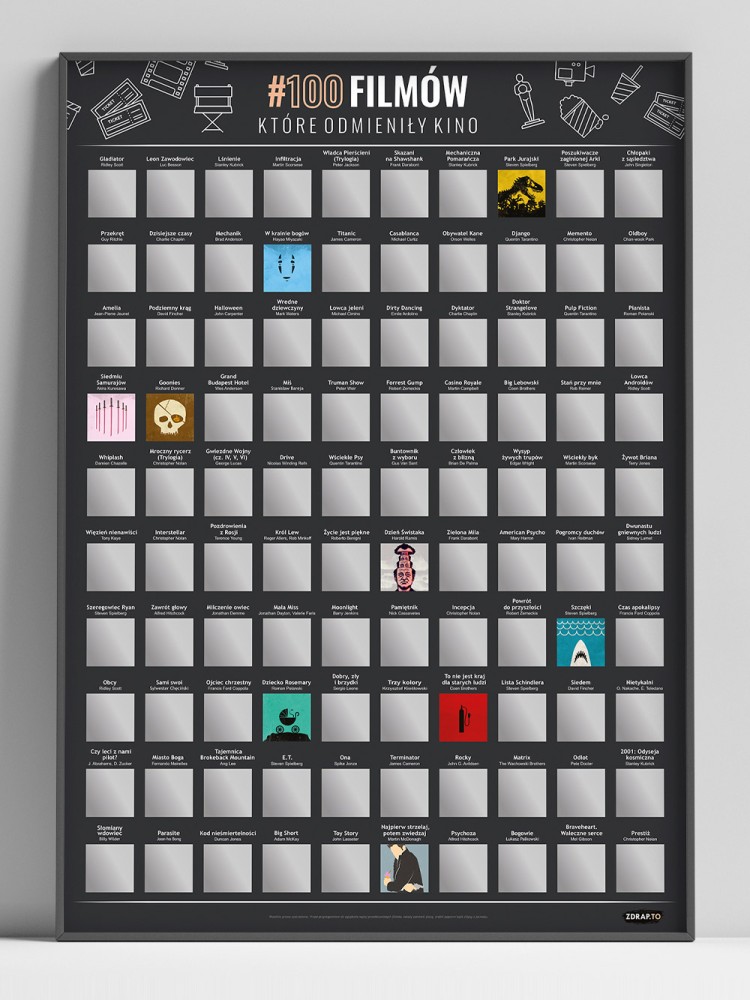 100 FILMÓW, KTÓRE ODMIENIŁY KINO / plakat zdrapka B2