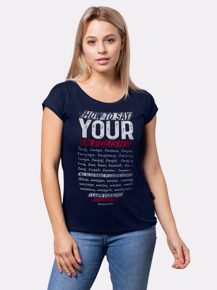 HOW TO SAY YOUR IN POLISH? / koszulka damska / granatowa
