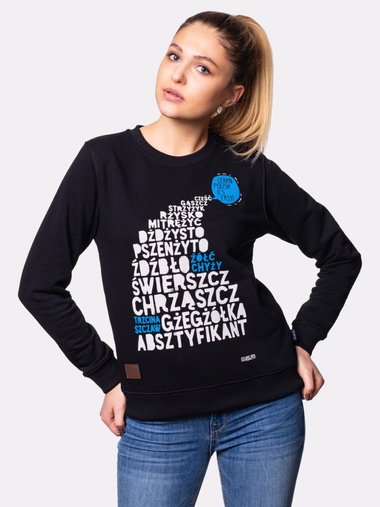 LEARN POLISH! IT'S EASY! / bluza damska / czarna
