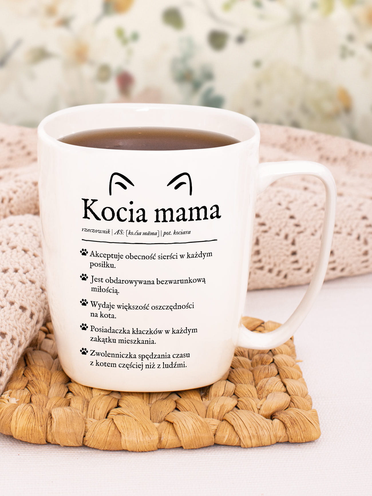 KOCIA MAMA / kubek biały z uchem prezent dla kociary w koty