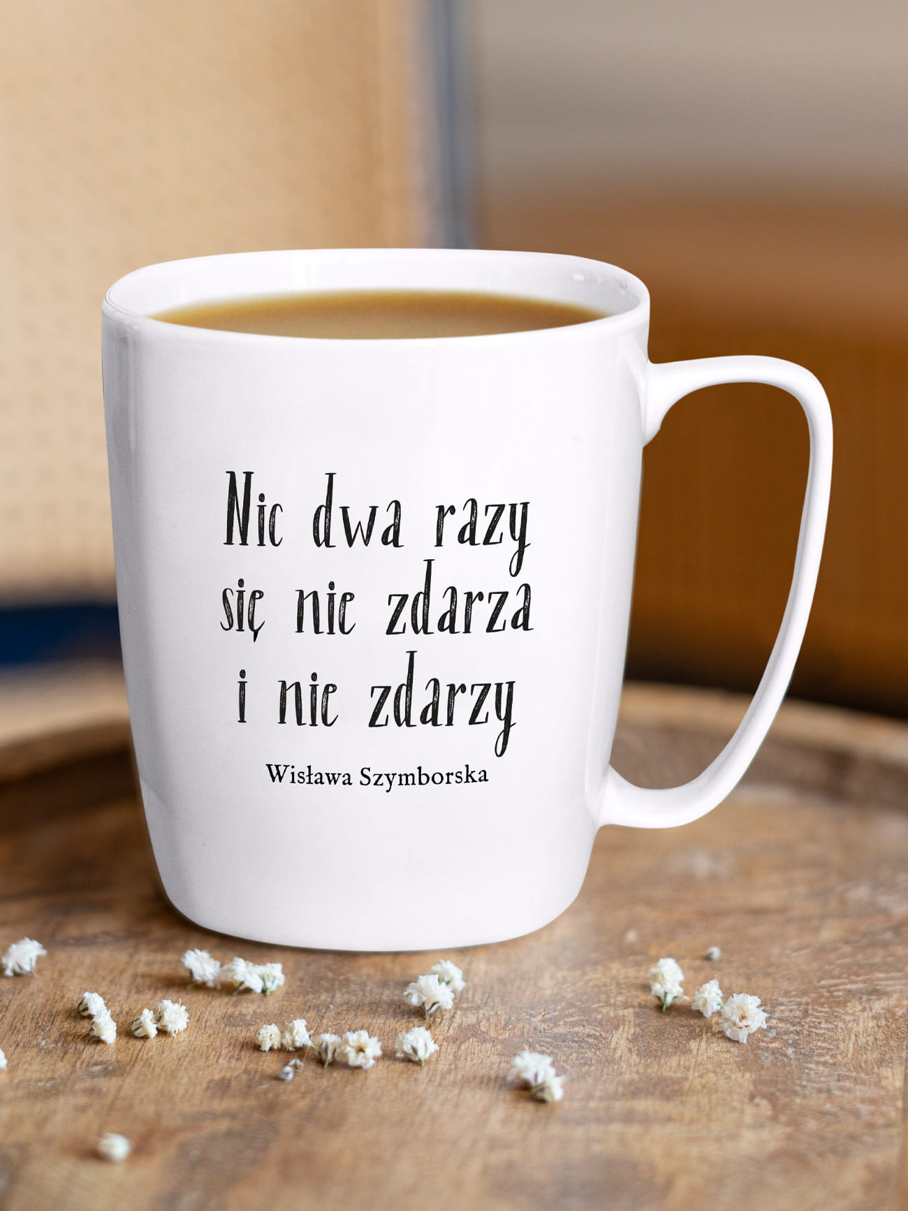 NIC DWA RAZY SIĘ NIE ZDARZA / Wisława Szymborska / kubek biały z uchem prezent dla mola książkowego prezent dla nauczycielki