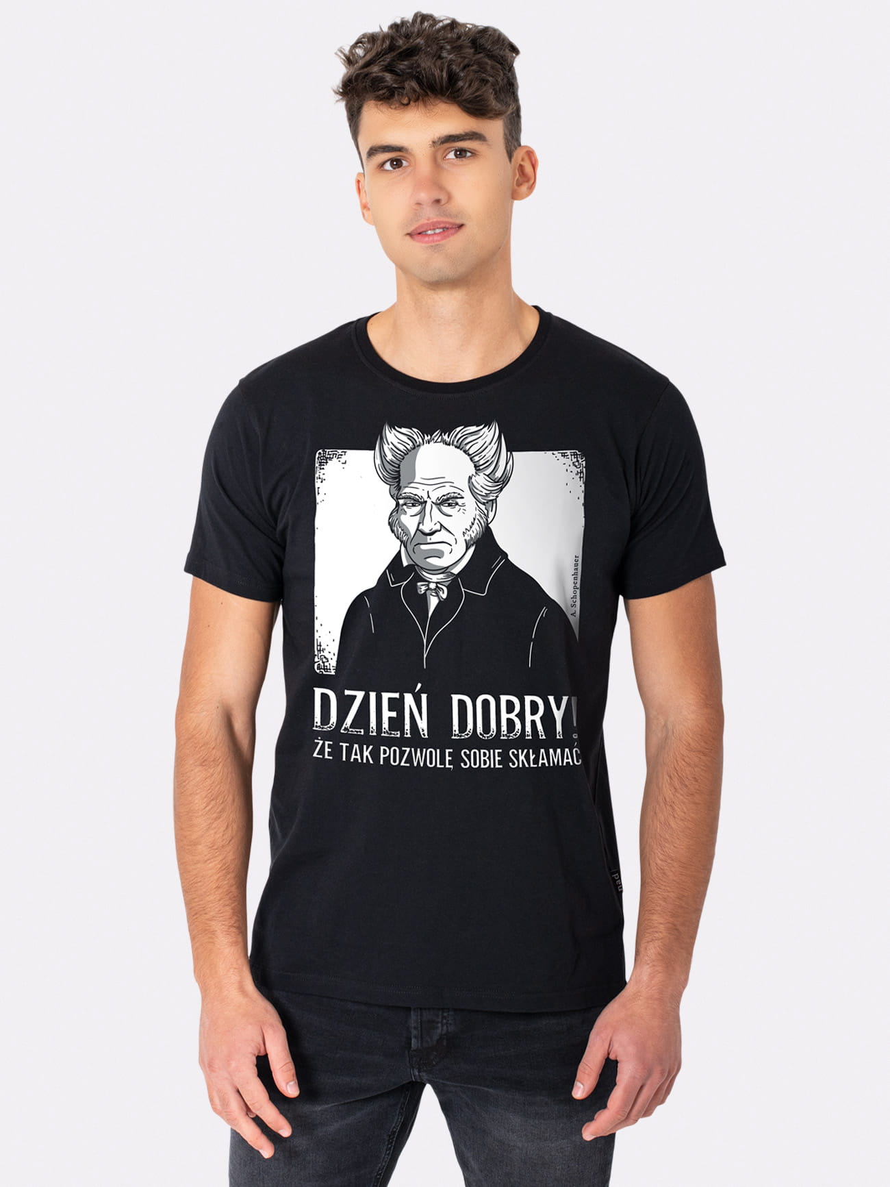 DZIEŃ DOBRY / SCHOPENHAUER / koszulka męska / czarna prezent dla niego prezent na urodziny
