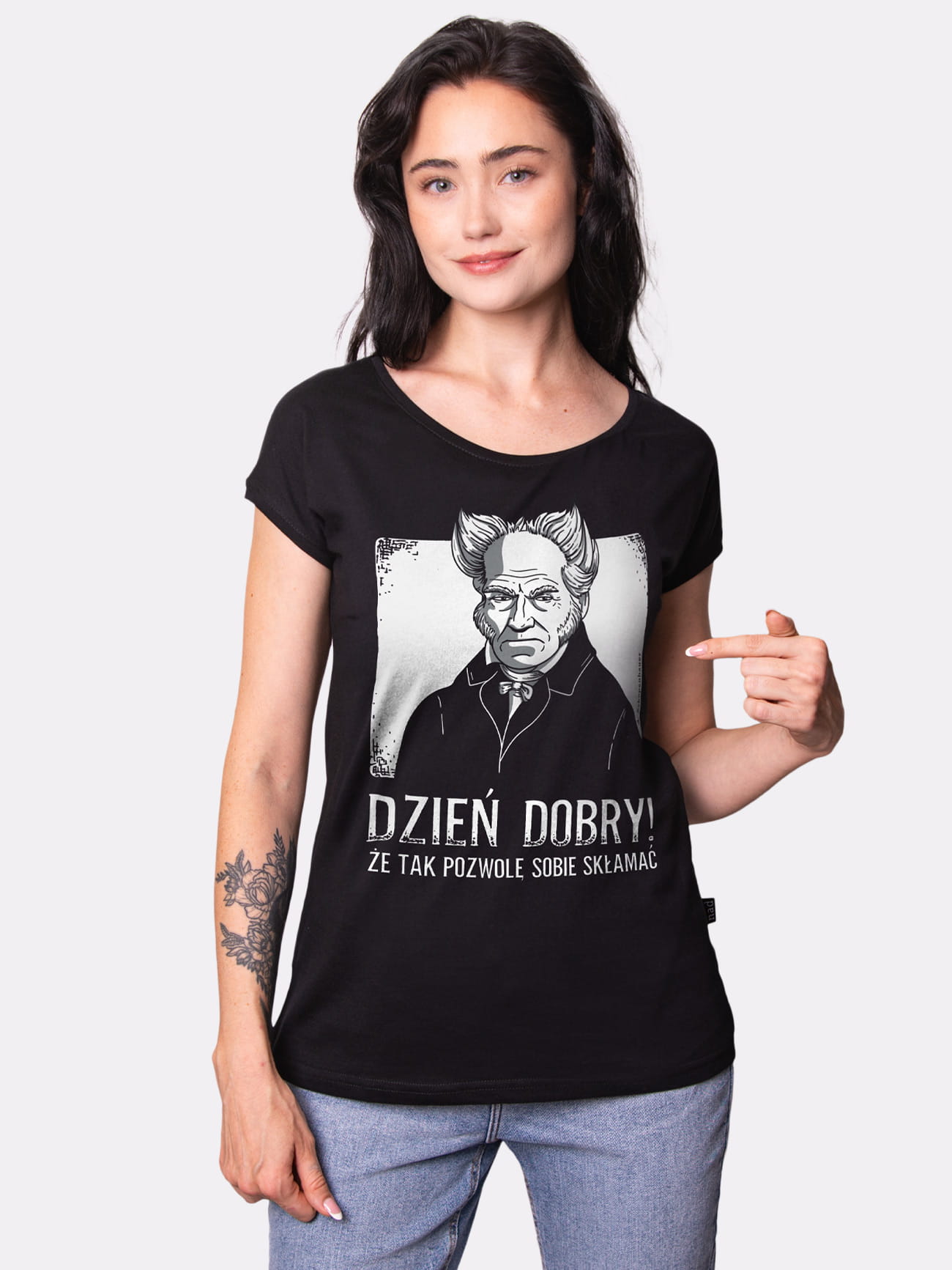 DZIEŃ DOBRY / SCHOPENHAUER / koszulka damska / czarna prezent dla filozofa prezent na urodziny