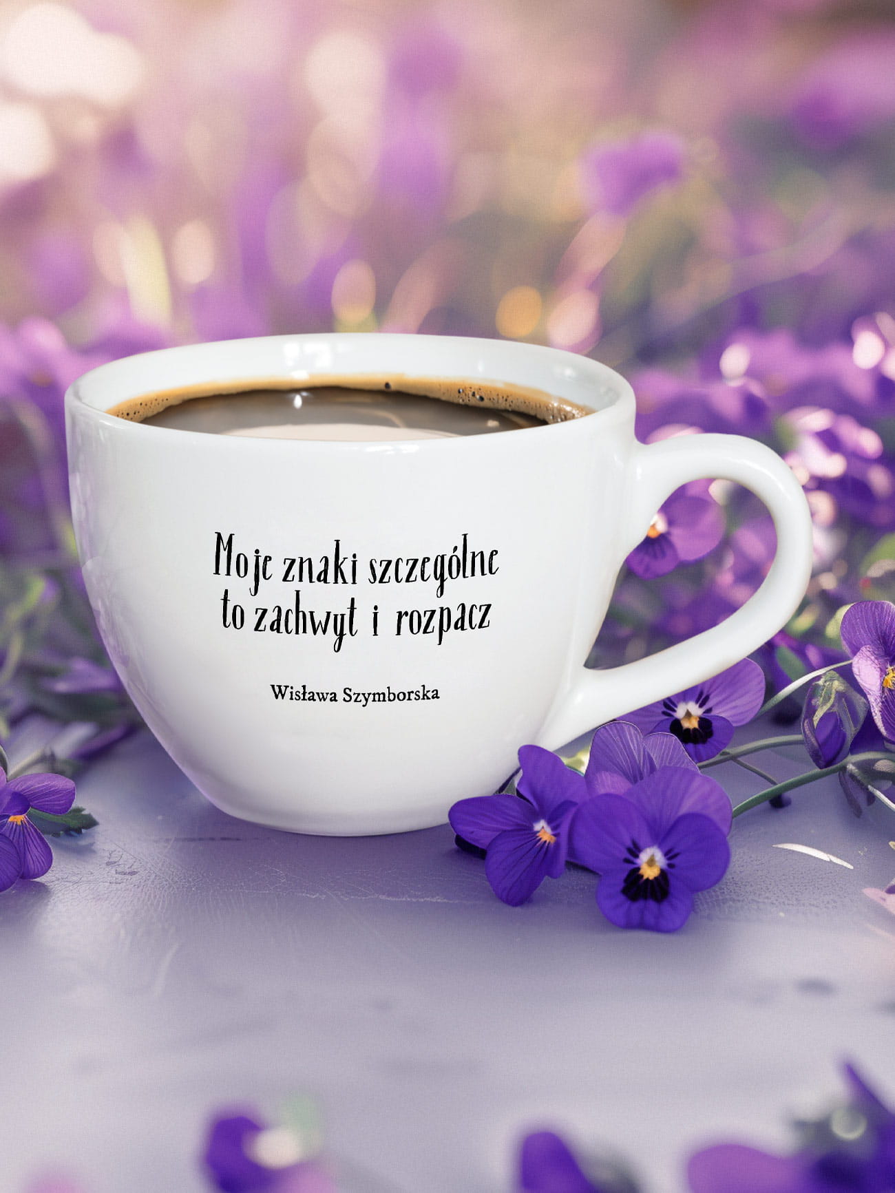 ZNAKI SZCZEGÓLNE / Wisława Szymborska / kubek biały z uchem / 500 ml prezent dla mamy kubek z cytatem