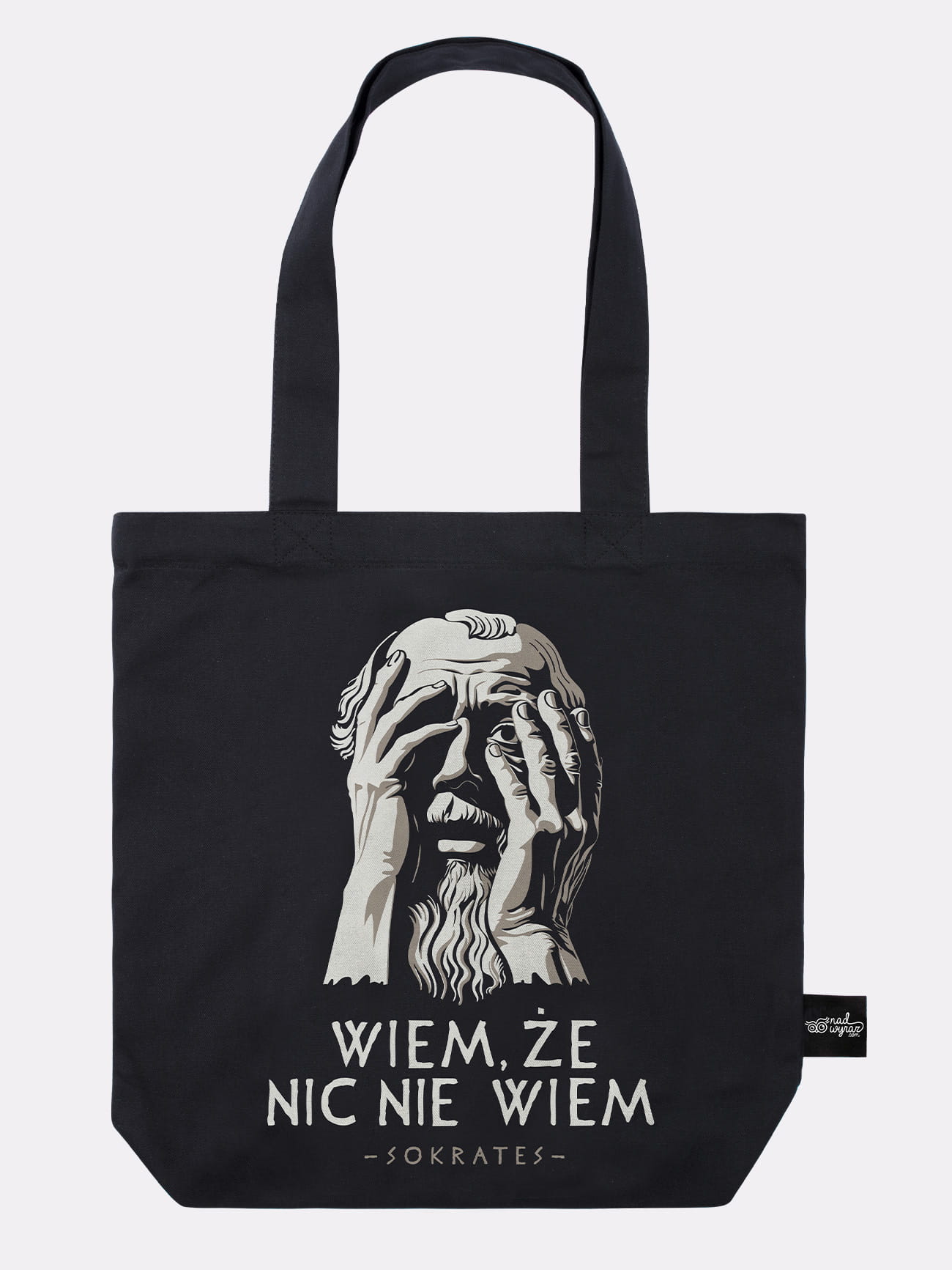 WIEM, ŻE NIC NIE WIEM / SOKRATES / torba bawełniana / czarna prezent dla filozofa prezent dla marudy
