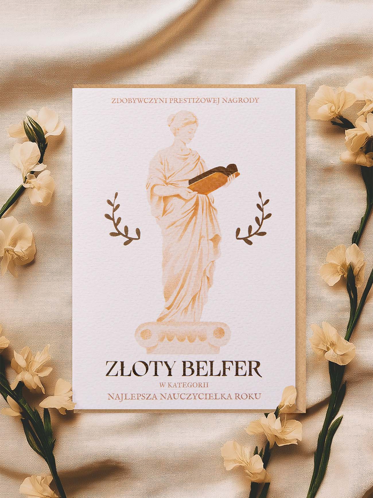ZŁOTY BELFER / pozłacana kartka dla nauczycielki prezent dla nauczycielki