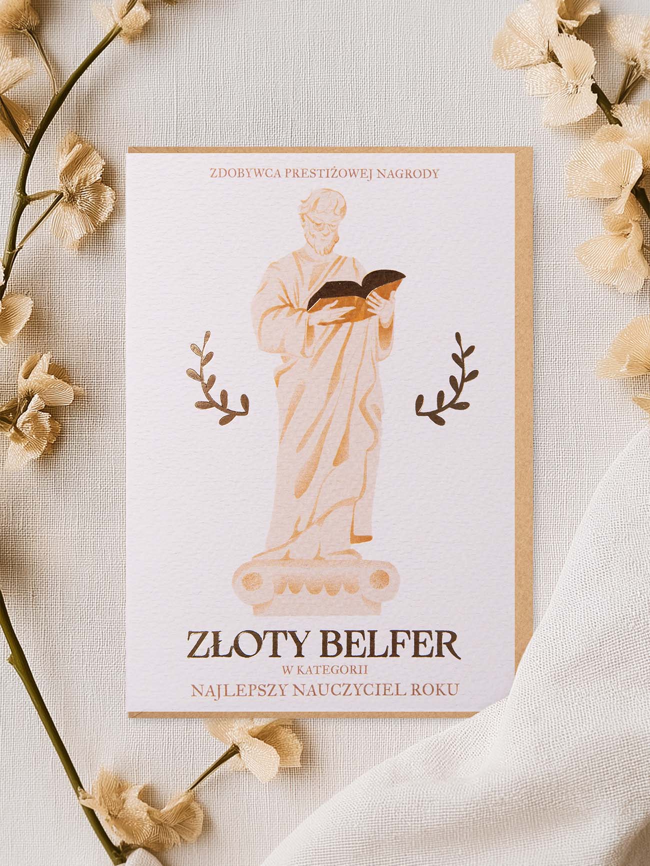 ZŁOTY BELFER / pozłacana kartka dla nauczyciela prezent dla nauczyciela