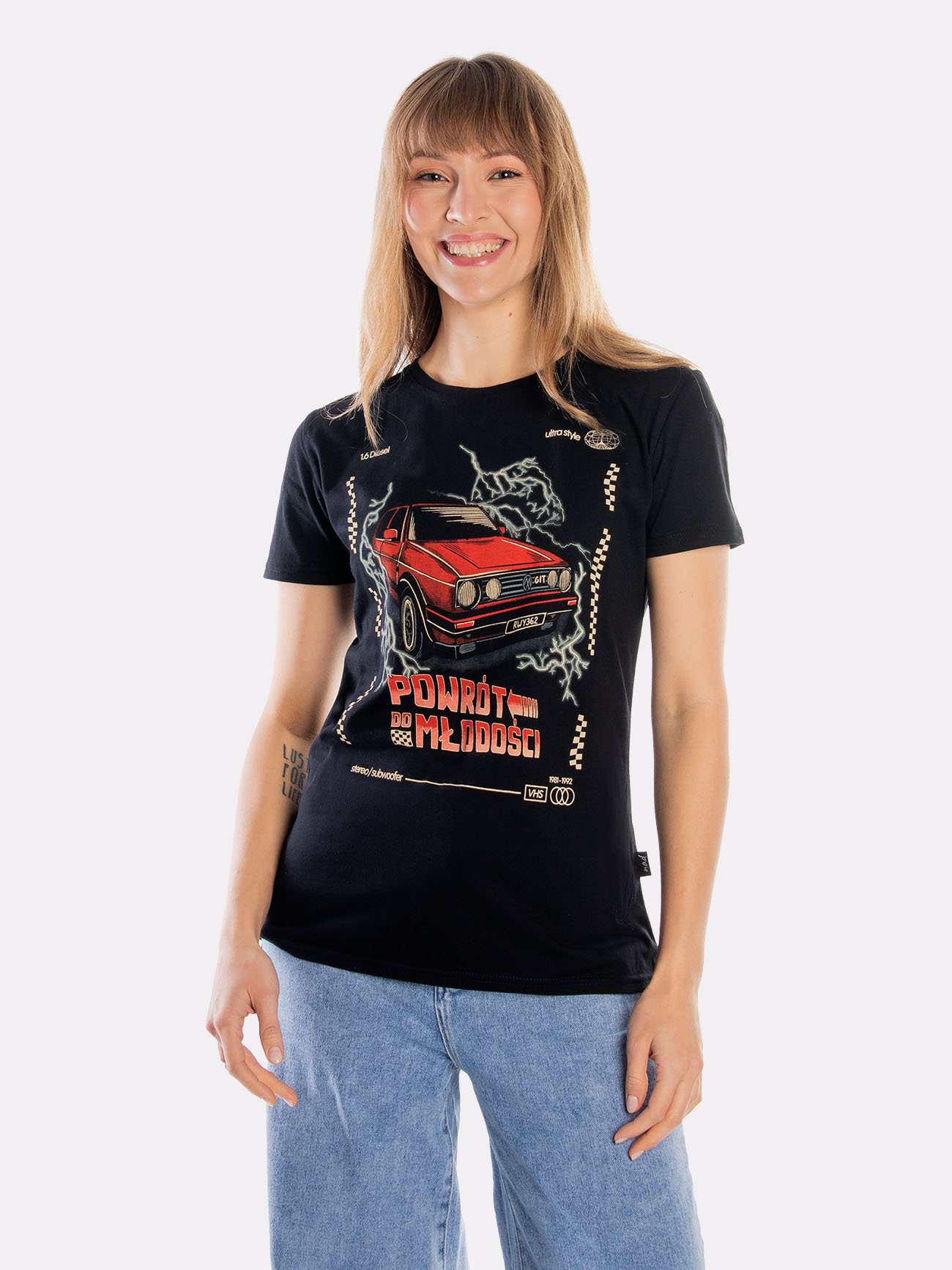 POWRÓT DO MŁODOŚCI / PigOut x Nadwyraz.com / koszulka damska / czarna prezent dla kinomaniaka prezent dla fana retro