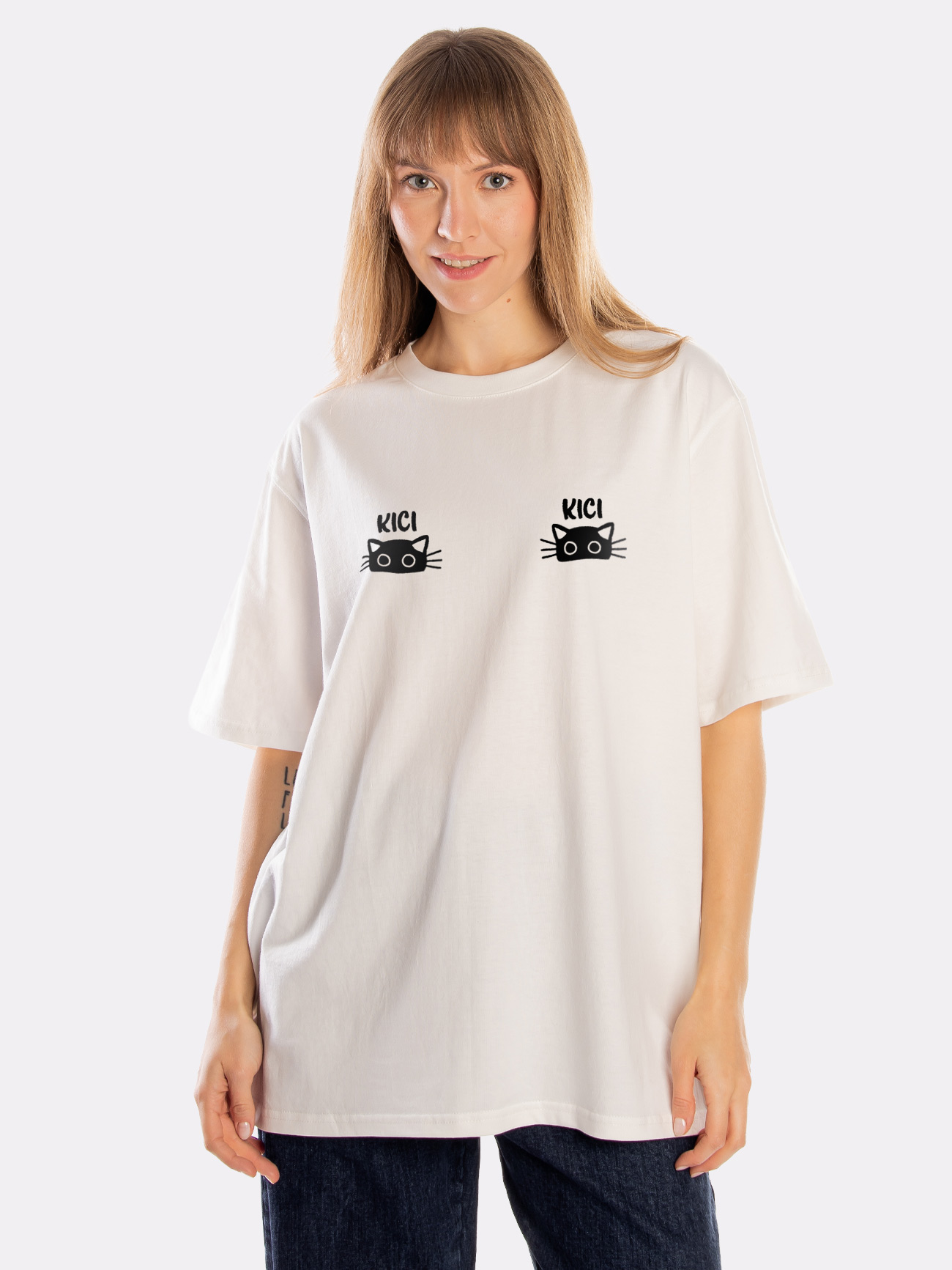 KICI KICI / koszulka oversize unisex / biała prezent dla kociary
