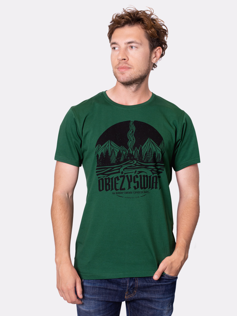 OBIEŻYŚWIAT / koszulka męska / zielona prezent dla podróżnika